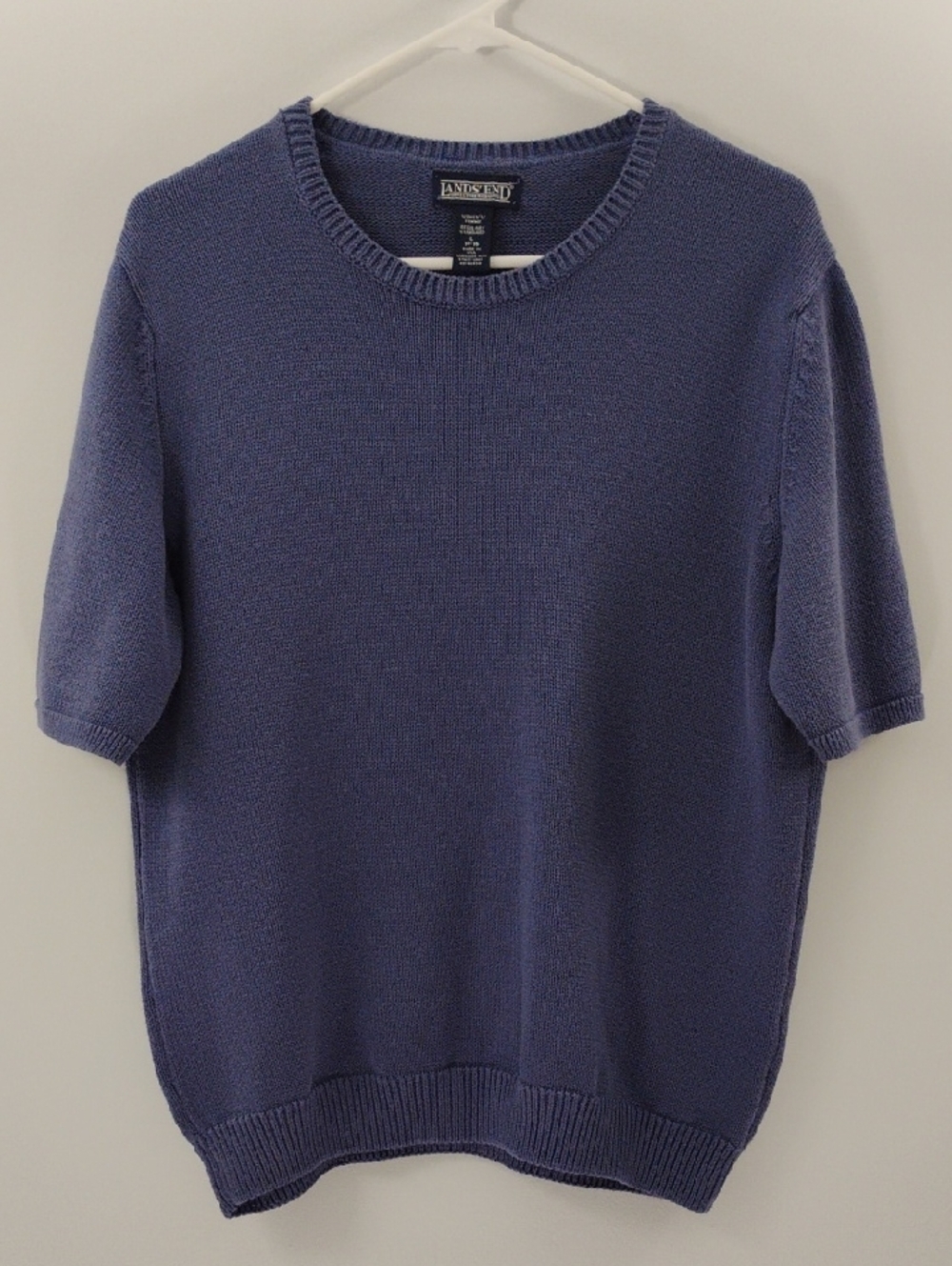 Lands' End Women's Cotton Short Sleeve Crewneck Sweater in Perriwinkle Blue - L